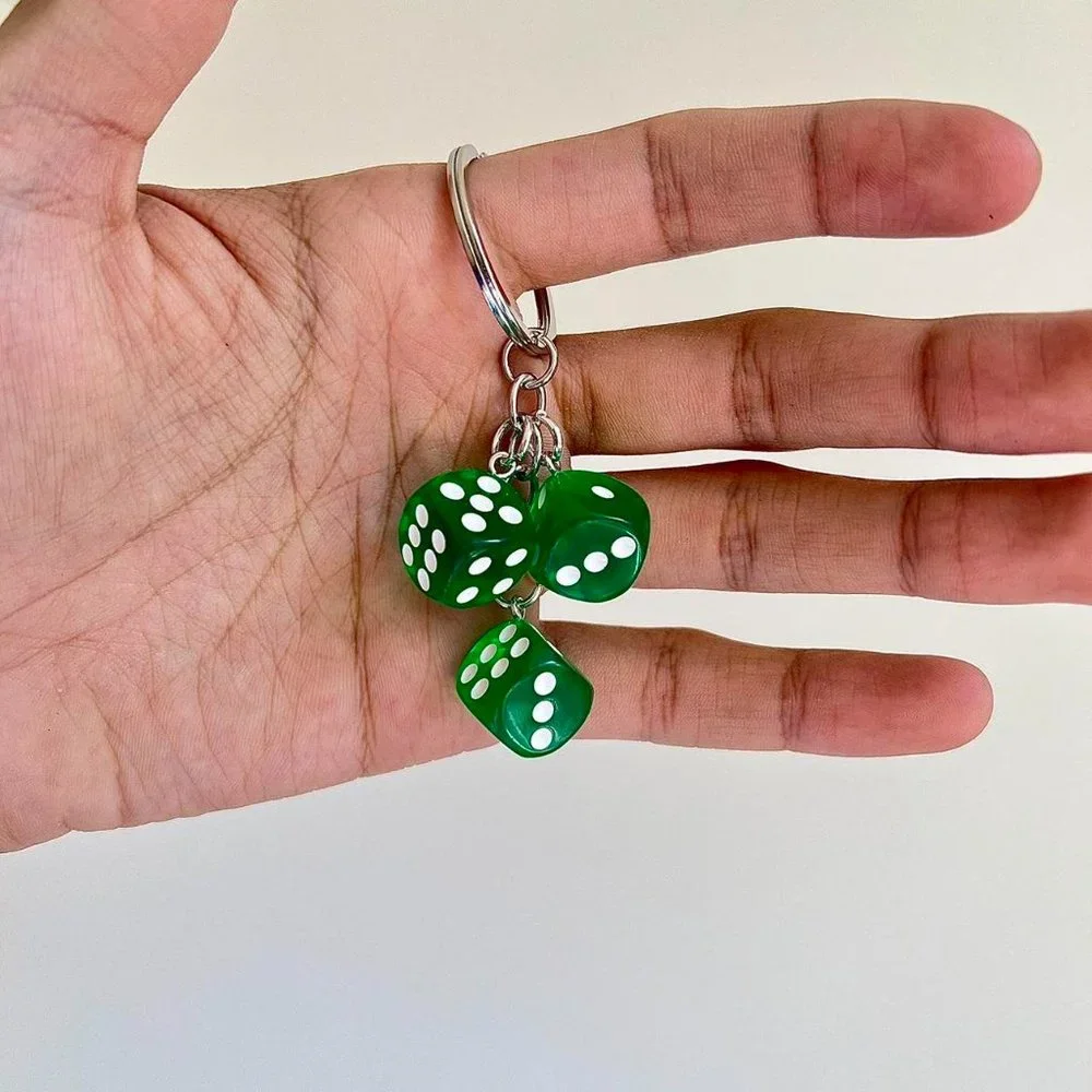 y2k 2000s green dice keyring for keychain